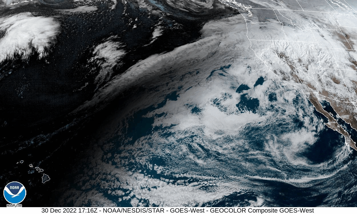 Satellite imagery of an Atmospheric River over the Pacific Ocean on December 30th, 2022
(Borrowed from NOAA GOES Image Viewer)