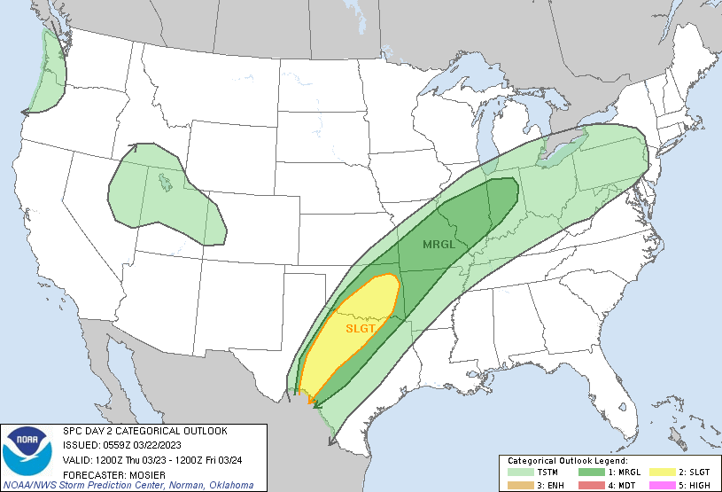Another Slight Chance for Severe Weather, overnight Thursday, March 23, 2023, and into daybreak Friday, March 24, 2023, for the Dallas, Texas area.