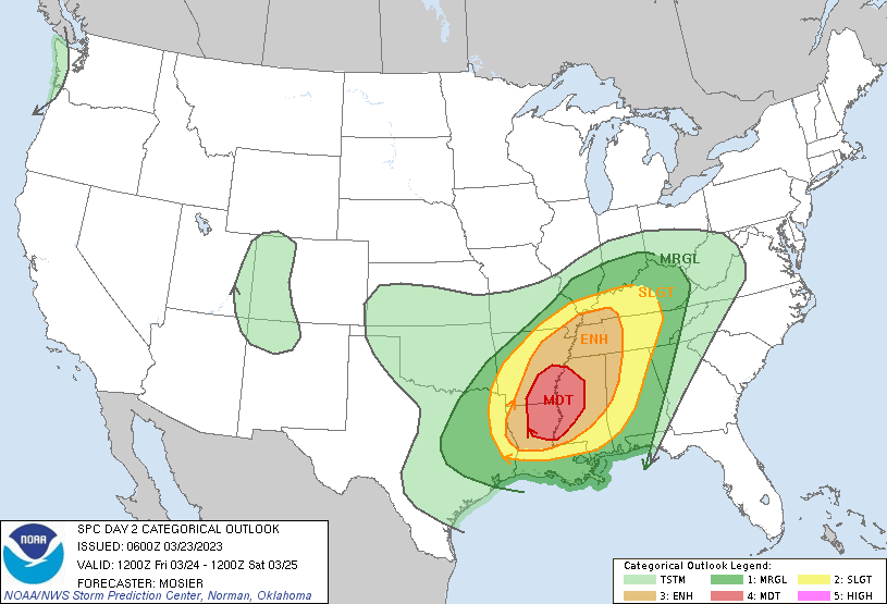 Severe Weather Outlook 3/24/2023 and into 3/25/2023