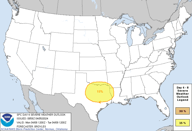 NWS SPC Severe Weather Outlook for April 8th, 2024