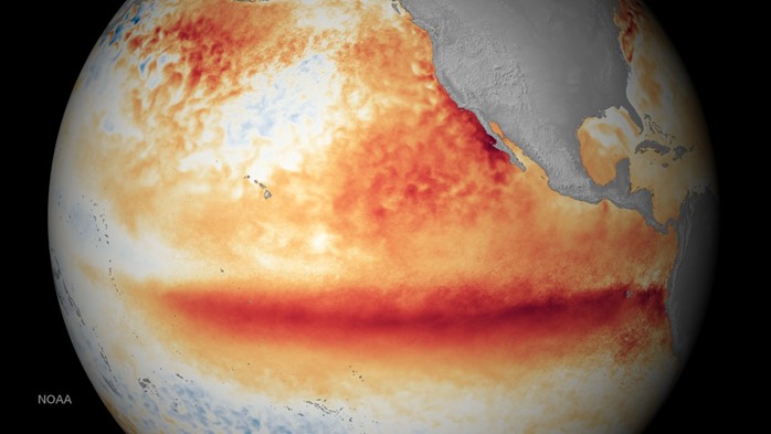 Satellite imagery of the 2015 to 2016 El Niño.