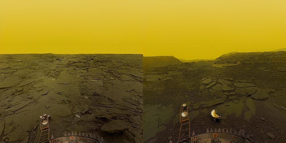 Photographs of Venus' surface by a Soviet Venera probe in 1975