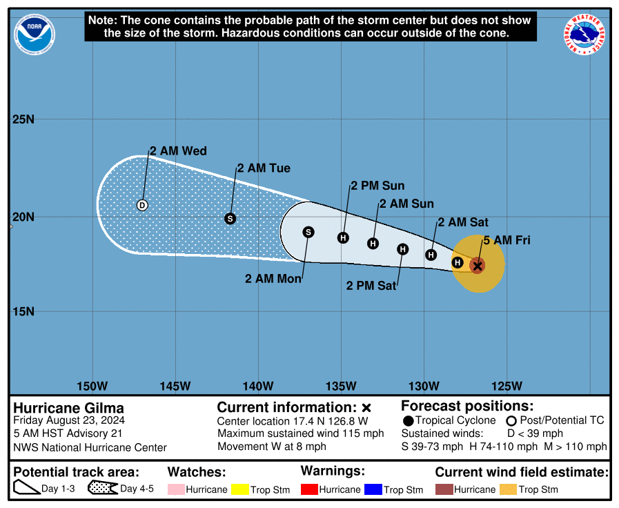 Current forecasted path for Hurricane Gilma via the NHC