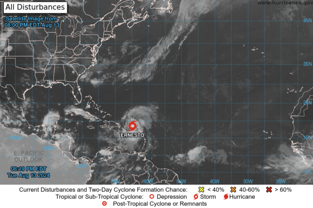 Current disturbances in the Atlantic Ocean per the NHC