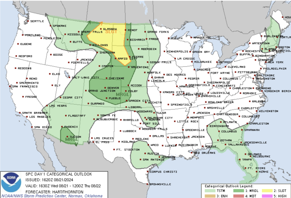 Day 1 Convective Outlook depicting a Marginal Severe Weather area over parts of Colorado