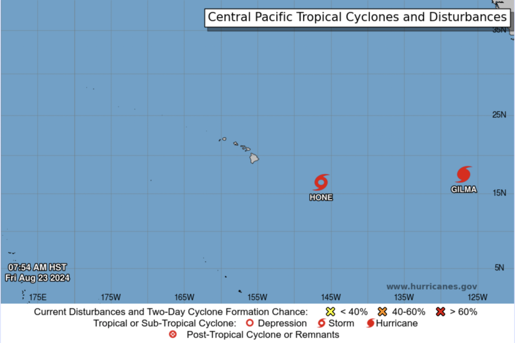 Current tropical disturbances in the Pacific Ocean via the NHC