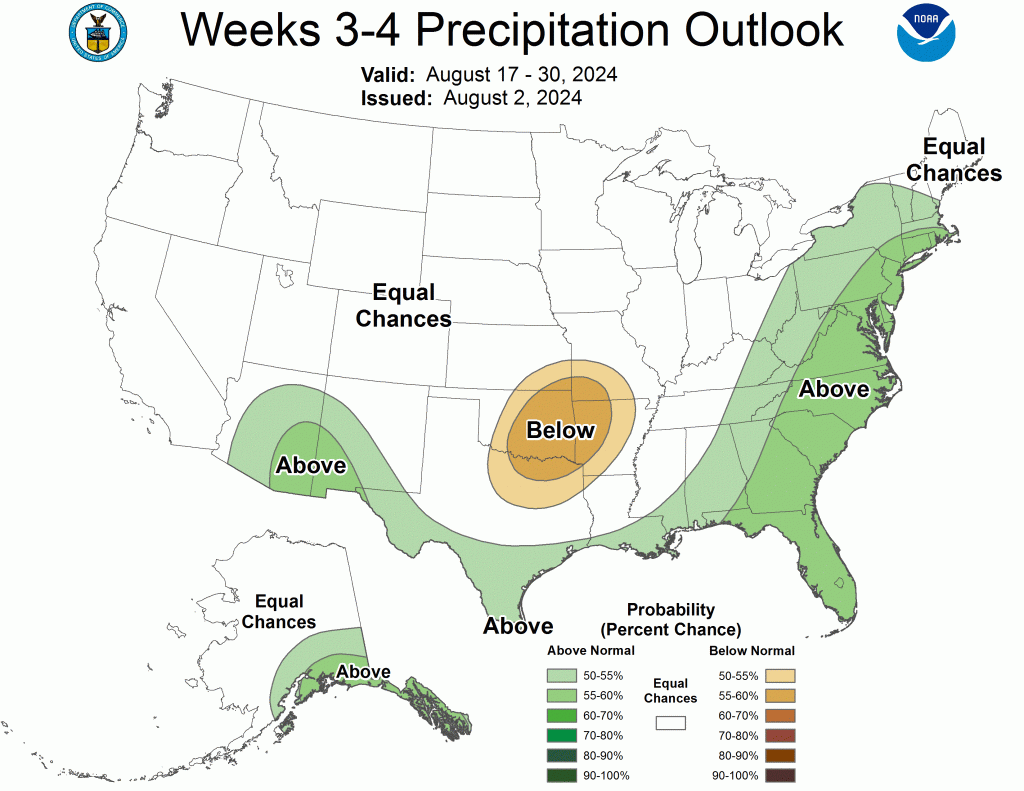 Precipitation outlook for the final two weeks of August