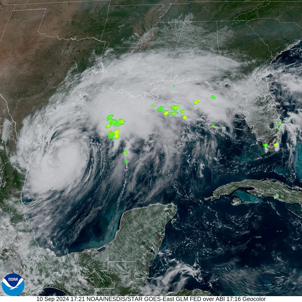 GOES-East GLM FED Geocolor 9/10/24 17:21 - courtesy of NOAA