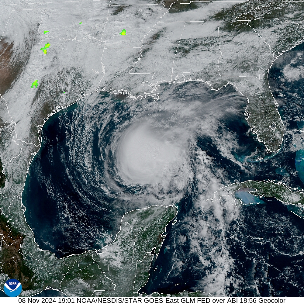 GOES-16 image of Hurricane Rafael churning in the Gulf of Mexico valid 11/8/24 19Z. Courtesy of NOAA