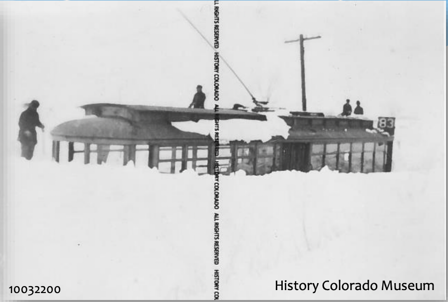 Trolly stuck in the snow - photo by the Colorado History Museum courtesy of NWS