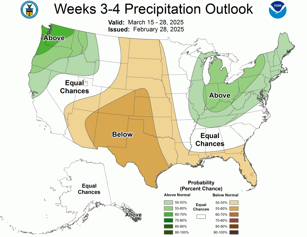 Precipitation Outlook valid March 15-28. Courtesy of the Climate Prediction Center