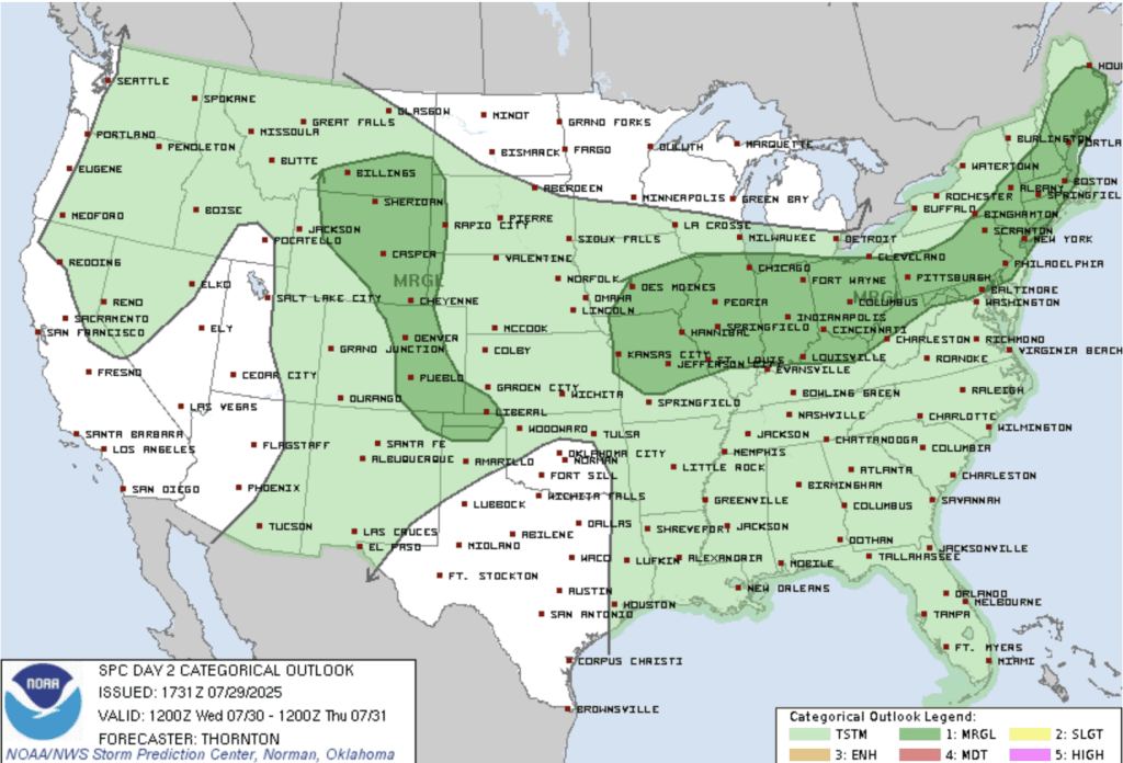 Convective Day 2 Outlook - valid 7/29/25 via SPC