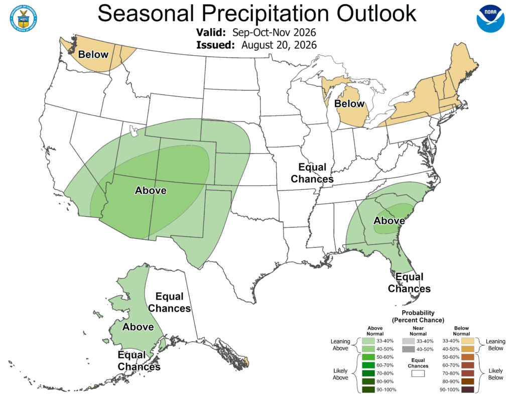 Precipitation Outlook for September, October, and November 2026 valid 8/20/26 - Climate Prediction Center
